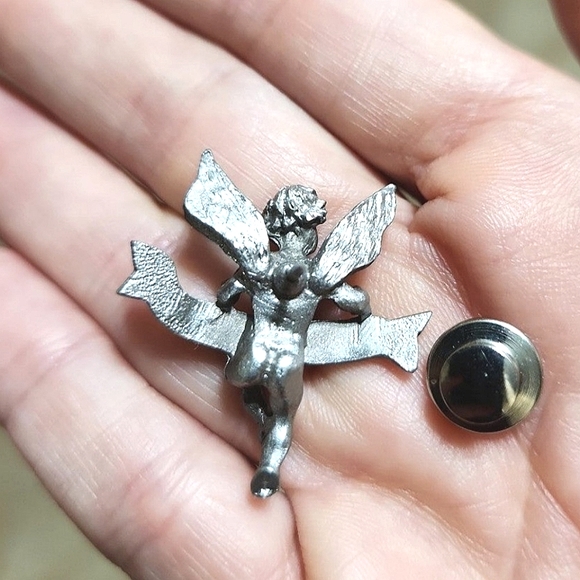 Anthropologie Pewter & Swarovski Crystal Joy Angel Pin - Picture 4 of 4